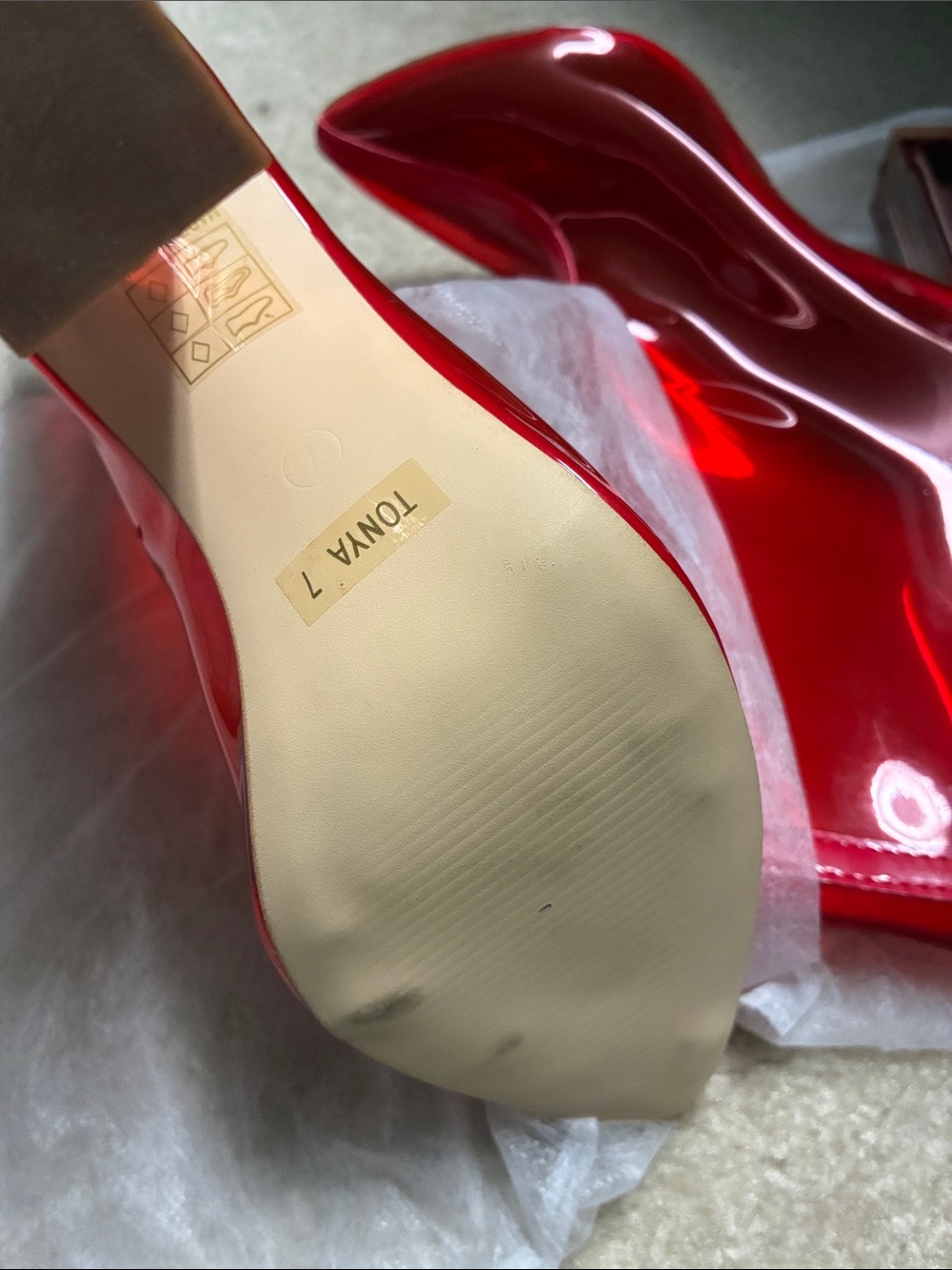 Fashion Nova Red Transparent Pointed-Toe Ankle Boots with Clear Block Heel - Picture 3 of 7
